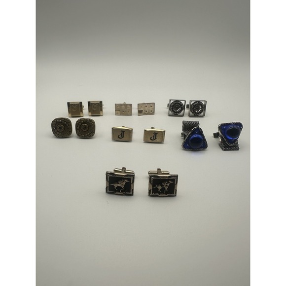 The Unbranded Brand Other - Vintage Cufflinks Lot 7 Pairs Blue Glass Mesh Equestrian Horse Initial J Mixed